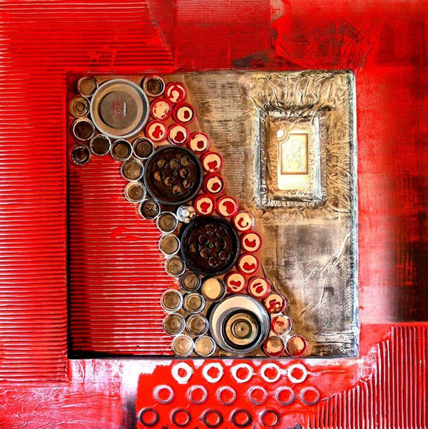 Abstract mixed media titled 'Decorative Assemblages VIII', 24x24 inches, by artist Vivek Rao on wood