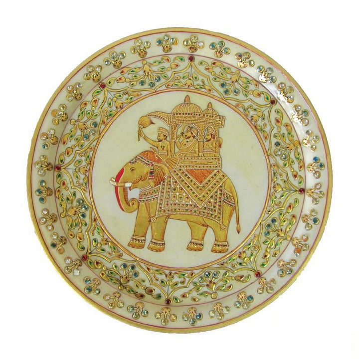 Lifestyle craft titled 'Decorative Pate With Elephant', 12x12x5 inches, by artist Ecraft India on Marble