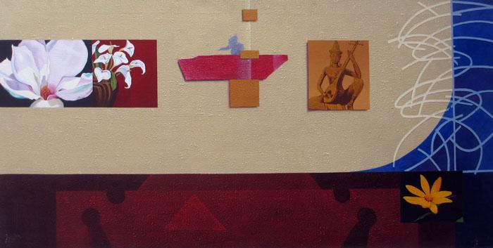 Abstract acrylic painting titled 'Decorative Wall', 30x60 inches, by artist Sanjay on Canvas