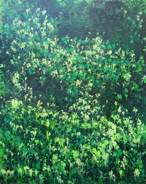 Impressionist acrylic painting titled 'Deep Forest', 10x8 inches, by artist Kaukab Ahmad on Canvas Board