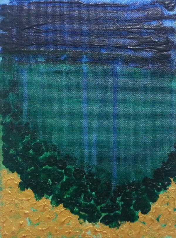 Abstract acrylic painting titled 'Deep Sea', 12x9 inches, by artist Gayathri Nair on Canvas Board