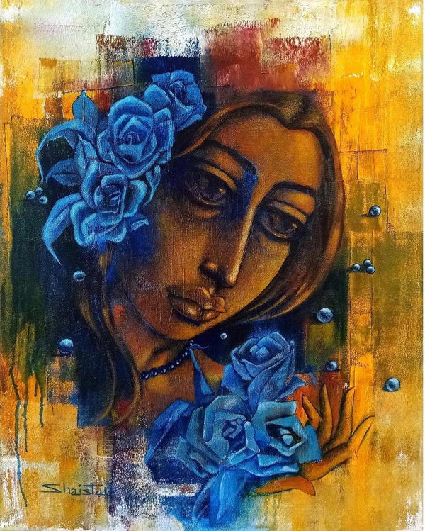 Figurative acrylic painting titled 'Deep Thoughts', 24x30 inches, by artist Shaista Momin on Canvas