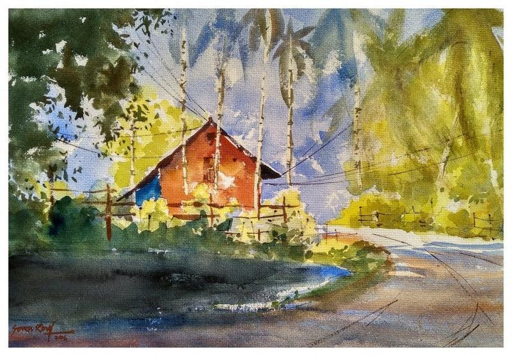 Landscape watercolor painting titled 'Delete this', 20x14 inches, by artist Soven Roy on Handmade paper