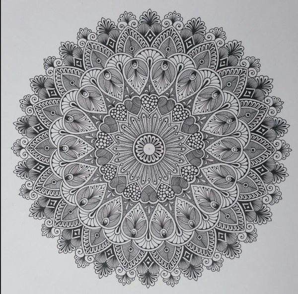 pattern pen ink drawing titled 'Design Mandala 1', 12x16 inches, by artist V Pugalenthi on Paper