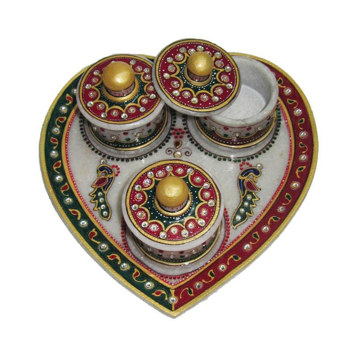 Lifestyle craft titled 'Designer Heart Shaped Tray', 25x9x9 inches, by artist Ecraft India on Marble