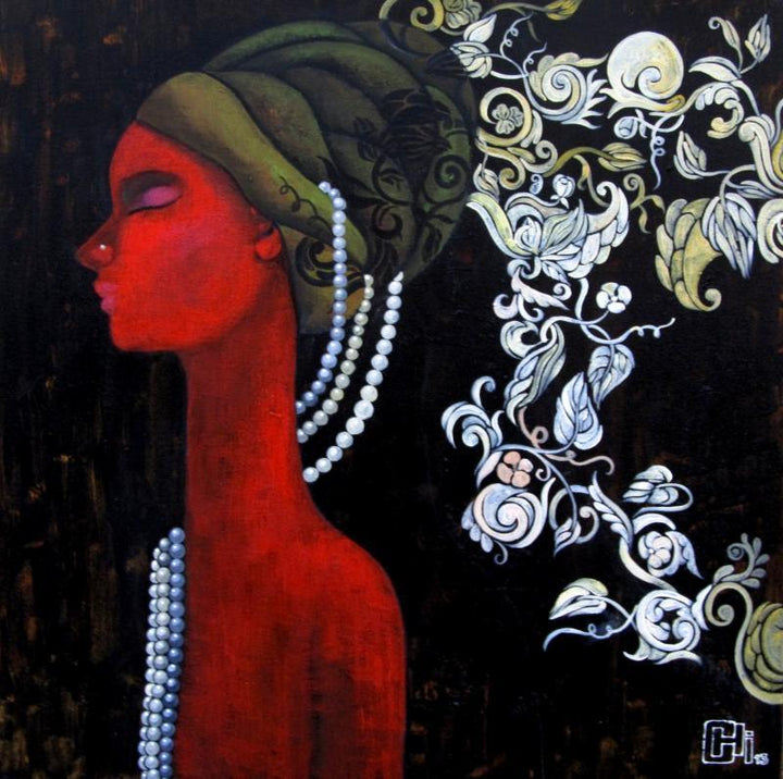 Expressionist acrylic painting titled 'Designs Of A Thinking Mind', 24x24 inches, by artist Suruchi Jamkar on Canvas