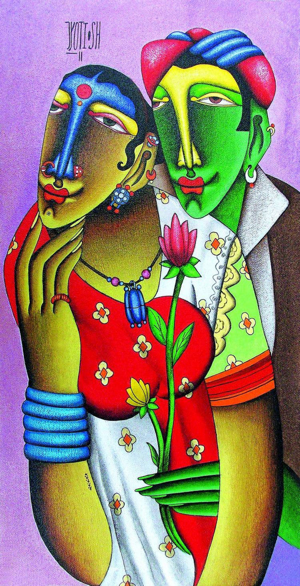 Figurative mixed media titled 'Desire 4', 10x20 inches, by artist Jyoti Hatarki on Canvas Board