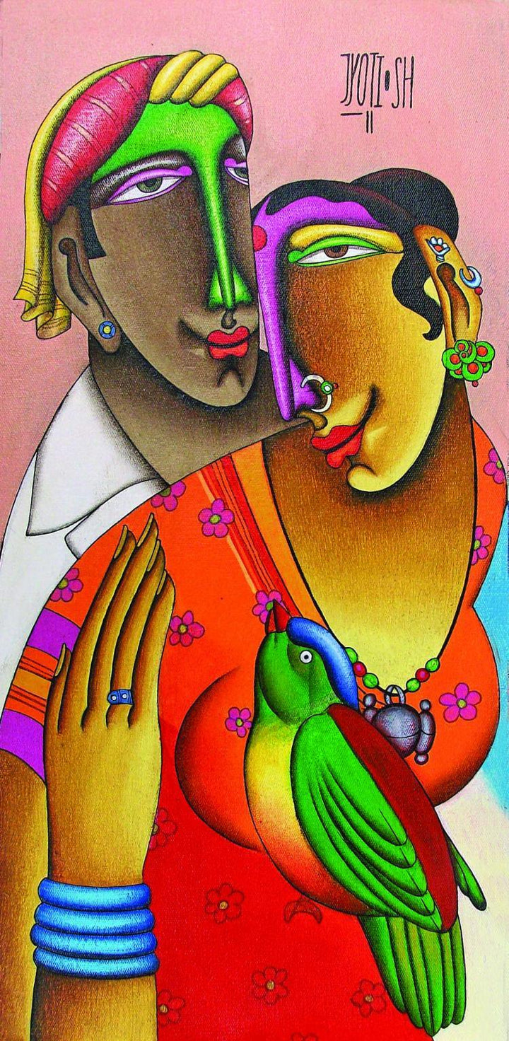 Figurative mixed media titled 'Desire 5', 11x17 inches, by artist Jyoti Hatarki on Canvas Board