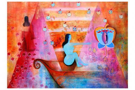 Figurative mixed media painting titled 'Desire Of Transformation', 26x36 inches, by artist Poonam Agarwal on Canvas