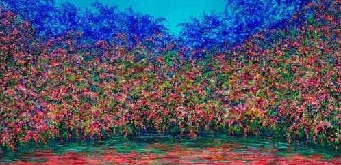 Nature oil painting titled 'Desire Pink', 36x72 inches, by artist Pardeep Singh on Canvas