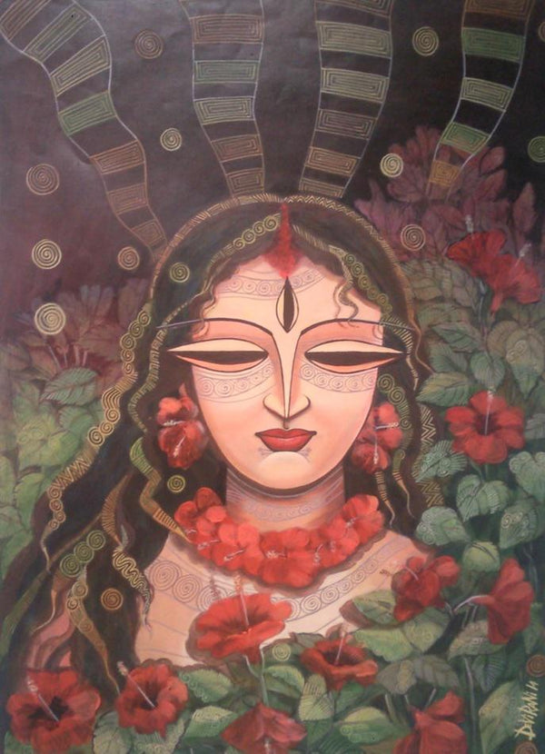 Figurative mixed media painting titled 'Devi II', 21x28 inches, by artist DEVIRANI DASGUPTA on canvas sheet