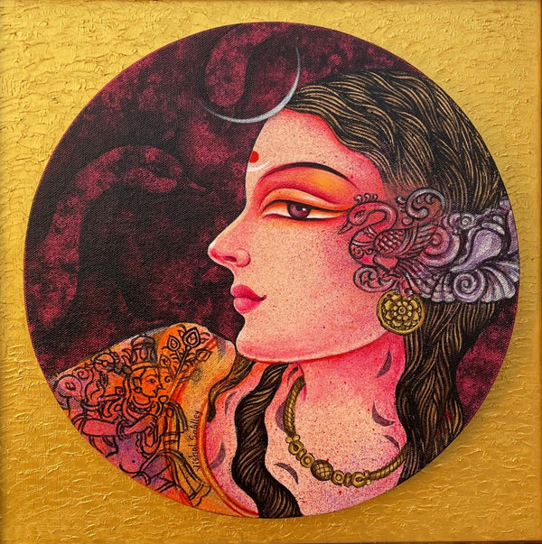 Religious acrylic painting titled 'Devi Shivaradni', 16x16 inch, by artist Vishal Sablley on Canvas