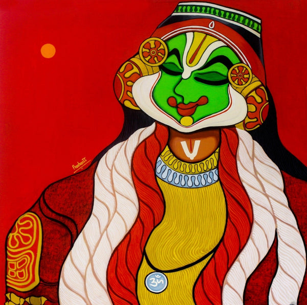 Figurative acrylic painting titled 'Devotee', 24x24 inch, by artist Prashantt Yampure on Canvas