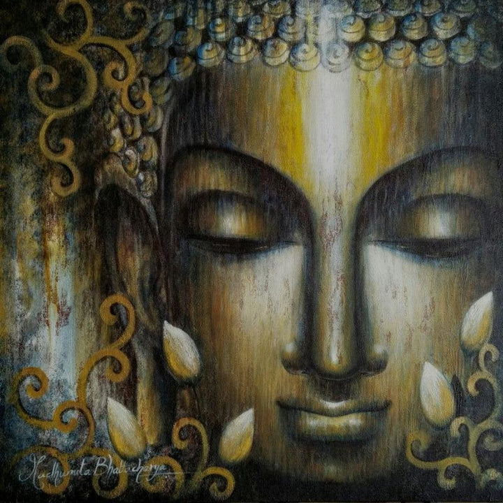 Religious acrylic painting titled 'Dhyana', 24x24 inches, by artist Madhumita Bhattacharya on Canvas