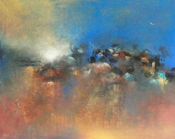 Abstract acrylic painting titled 'Distance View', 48x60 inches, by artist M Singh on Canvas