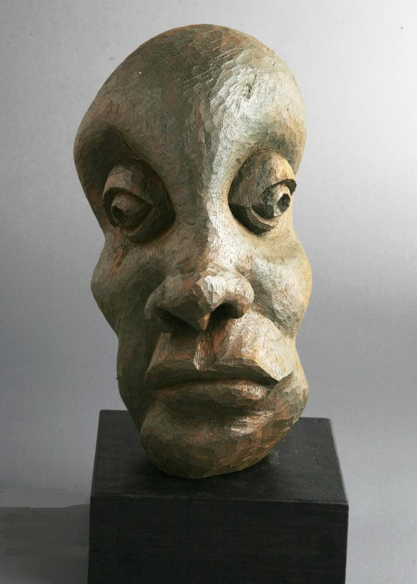 Figurative sculpture titled 'Distortion Of The Face 1', 9x7x8 inches, by artist Sucharita Adhikary on Wood