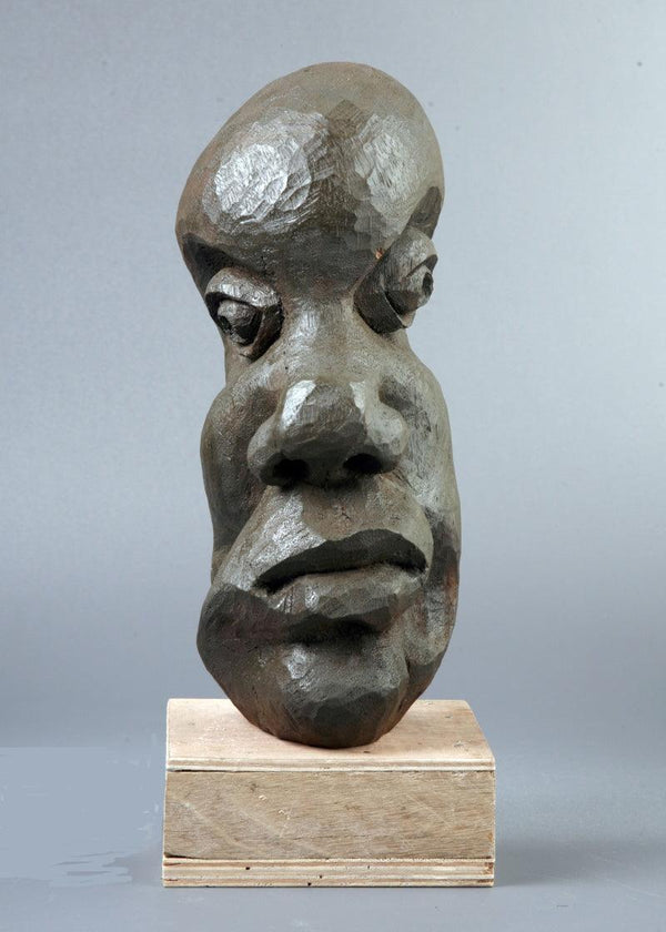 Figurative sculpture titled 'Distortion Of The Face 5', 9x7x8 inches, by artist Sucharita Adhikary on Wood