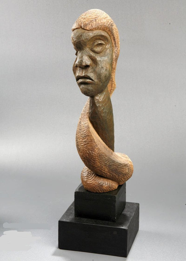 Figurative sculpture titled 'Distortion Of The Face 7', 15x3x4 inches, by artist Sucharita Adhikary on Wood