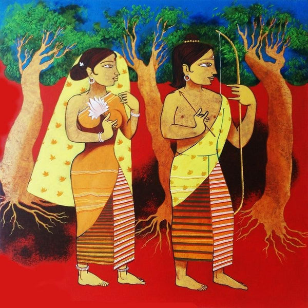 Religious acrylic painting titled 'Divine Couple', 36x36 inches, by artist Prakash Pore on Canvas