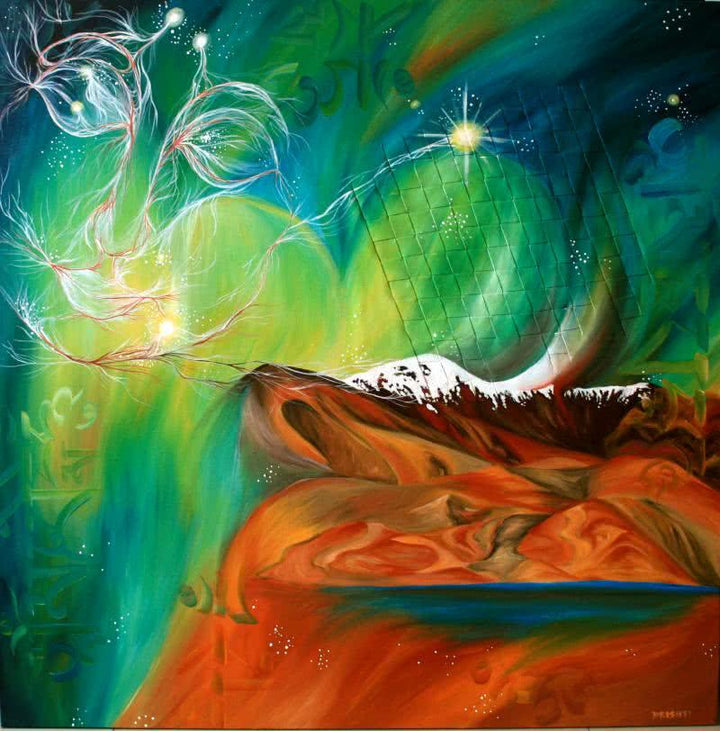 Fantasy acrylic painting titled 'Divine Creation Ii', 36x36 inches, by artist Drishti Vohra on Canvas