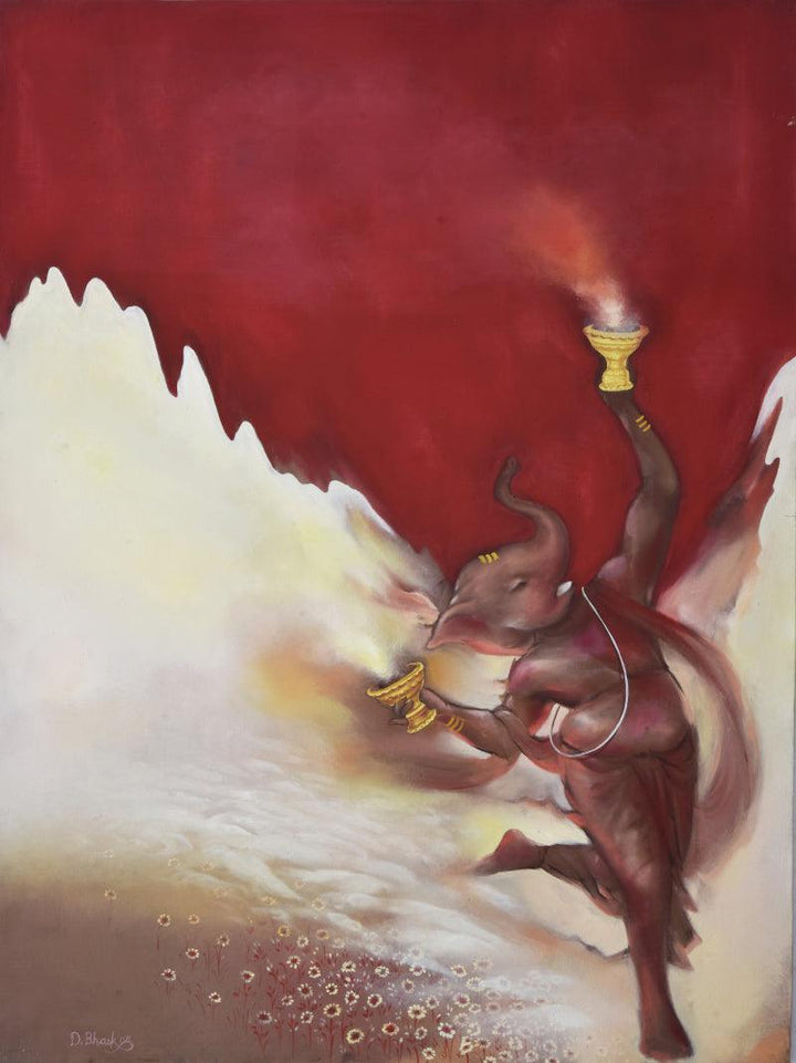 Religious oil painting titled 'Divine Dance', 36x48 inches, by artist Durshit Bhaskar on Canvas