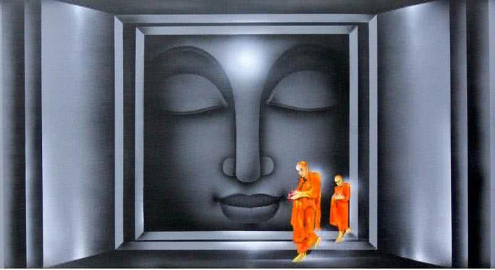 Religious acrylic painting titled 'Divine Light 2', 24x42 inches, by artist Pradeesh K on Canvas