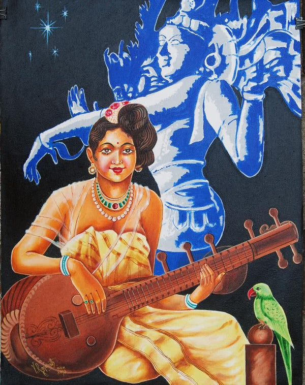 Expressionist oil painting titled 'DIVINE MUSIC', 24x18 inches, by artist RAGUNATH on Canvas