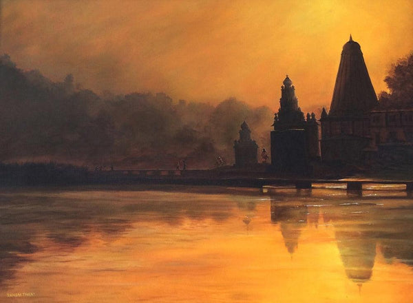 Seascape watercolor painting titled 'Divine Orange', 36x48 inches, by artist Ramdas Thorat on Paper