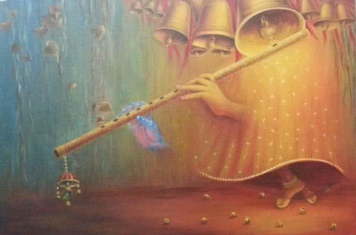 Religious oil painting titled 'Divine Rhythm', 24x36 inches, by artist Rakhi Baid on Canvas