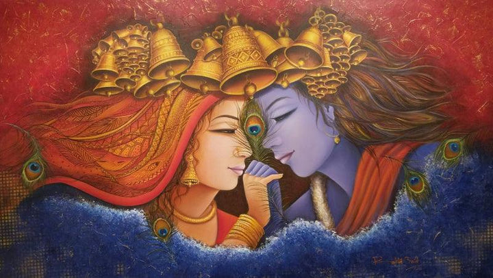 Religious acrylic painting titled 'Divine Soul', 40x70 inches, by artist Rakhi Baid on Canvas