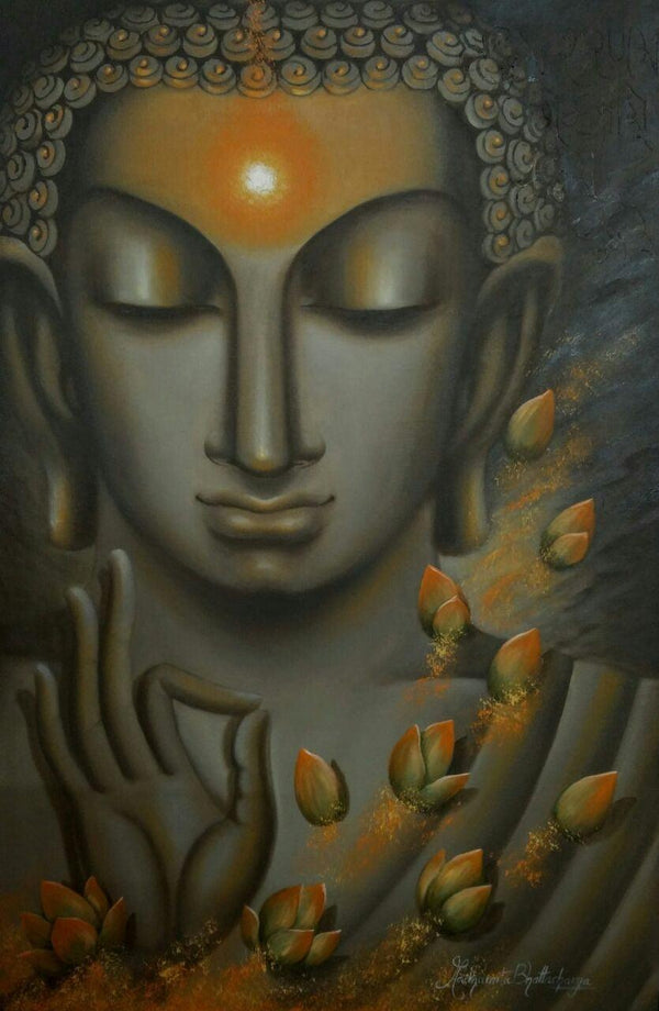 Religious oil painting titled 'Divyajyoti', 36x24 inches, by artist Madhumita Bhattacharya on Canvas