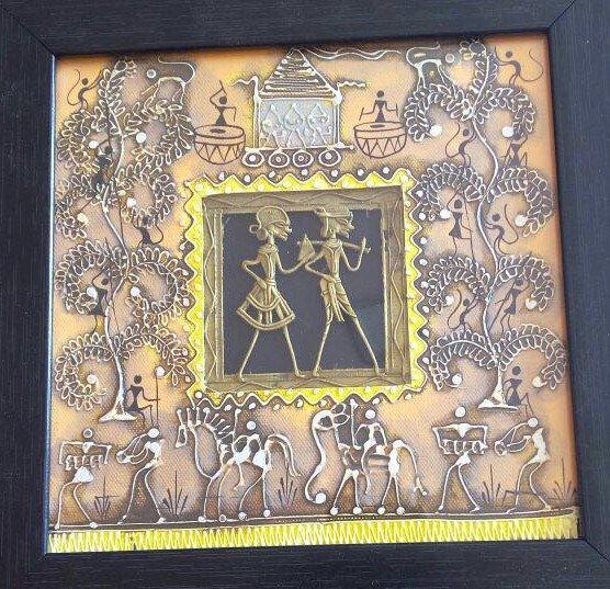 Folk Art tribal painting titled 'Dokra Art 17', 10x10 inches, by artist Pradeep Swain on Canvas