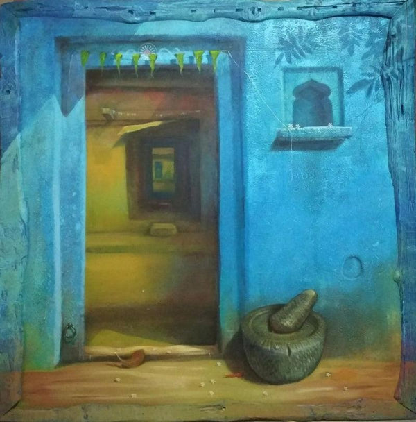 Still-life acrylic painting titled 'Door', 60x60 inches, by artist Gopal Pardeshi on Canvas