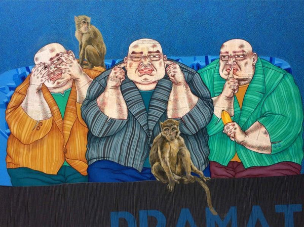 Figurative acrylic painting titled 'Dramatic', 54x72 inches, by artist Mrinal Dey on Canvas