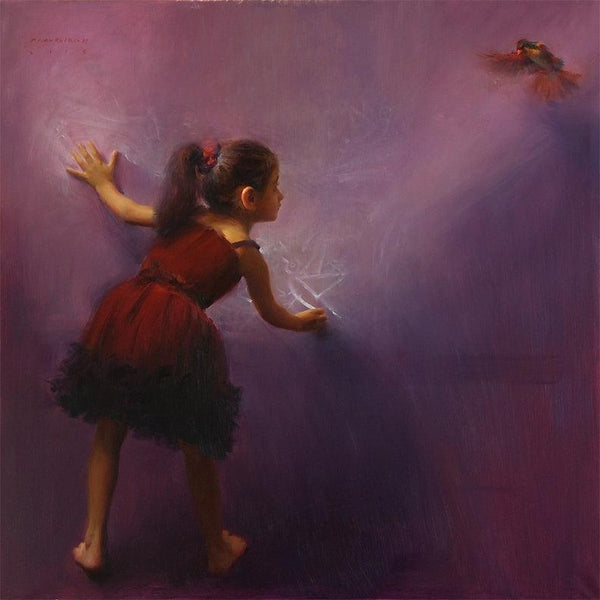 Figurative oil painting titled 'Draw Wings', 36x36 inches, by artist Pramod Kurlekar on Canvas