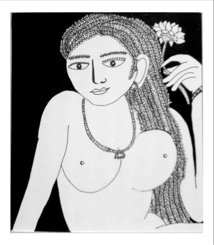 Nude pen ink drawing titled 'Drawing I', 7x7 inches, by artist Sambuddha Gupta on Paper