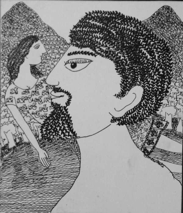 Figurative pen ink drawing titled 'Drawing Iv', 7x7 inches, by artist Sambuddha Gupta on Paper