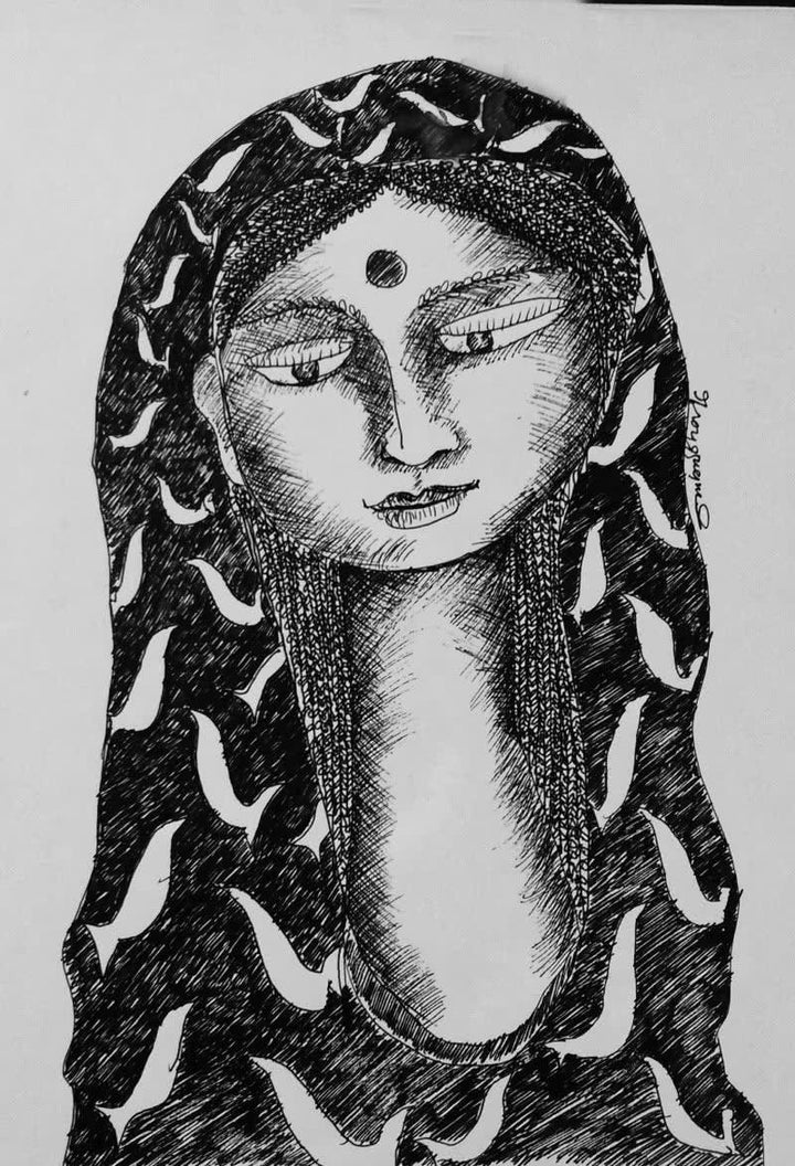 Figurative pen ink drawing titled 'Drawing Viii', 10x7 inches, by artist Sambuddha Gupta on Paper