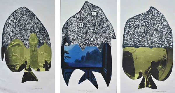 Animals printmaking titled 'Dream City Aquarium 8', 28x14 inches, by artist Bitarka Majumder on Paper