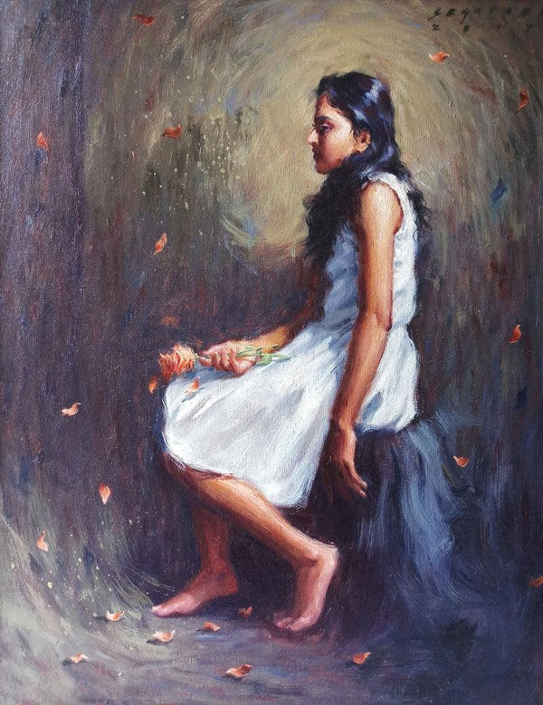 Figurative oil painting titled 'Dream Flower 1', 27x21 inches, by artist Siddharth Gavade on Canvas