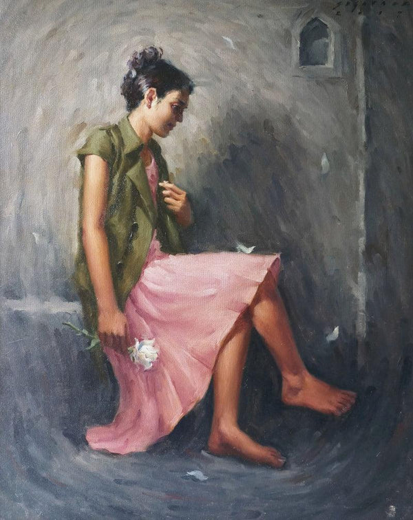 Figurative oil painting titled 'Dream Flower 2', 30x24 inches, by artist Siddharth Gavade on Canvas