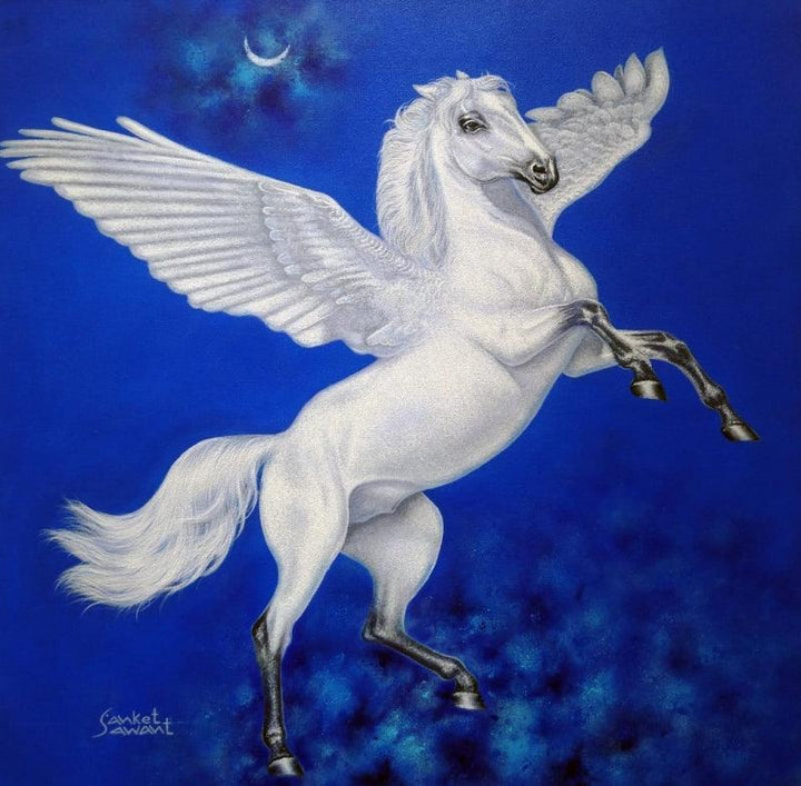 Animals acrylic painting titled 'Dream Horse 2', 24x24 inches, by artist Sanket Sawant on Canvas