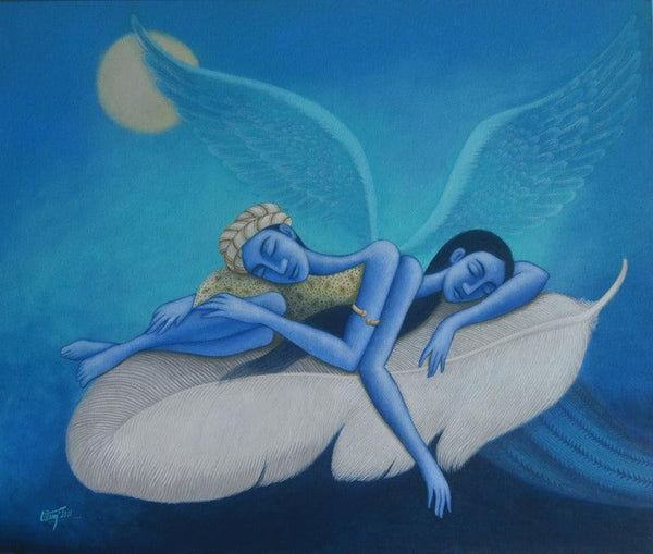 Figurative acrylic painting titled 'Dream Love 1', 30x36 inches, by artist Uttam Bhattacharya on Canvas