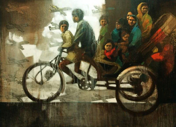 Figurative acrylic oil painting titled 'Dream Ride', 44x60 inches, by artist Sanjib Gogoi on Canvas