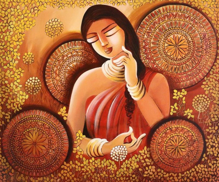 Religious acrylic painting titled 'Dreamgirl', 30x36 inches, by artist NITU CHHAJER on canvas