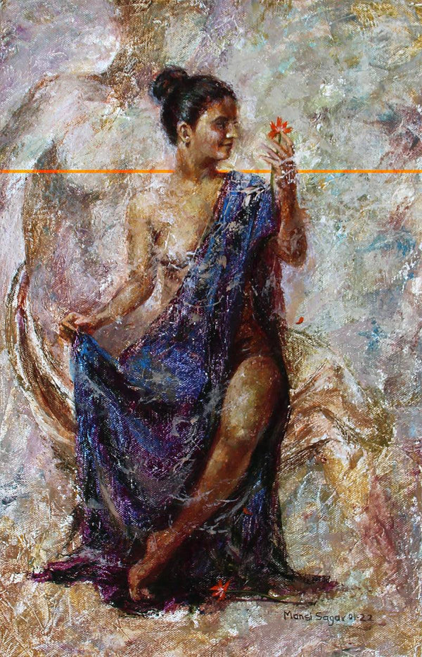 Nude acrylic painting titled 'Dreaming 1', 18x12 inches, by artist Mansi Sagar on Canvas