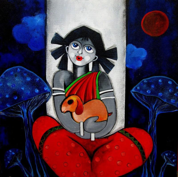 Figurative acrylic painting titled 'Dreamland', 30x30 inches, by artist Sharmi Dey on Canvas