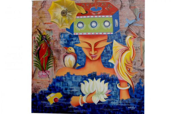 Figurative acrylic painting titled 'dreams & desire', 36x36 inches, by artist Deepali Mundra on Canvas