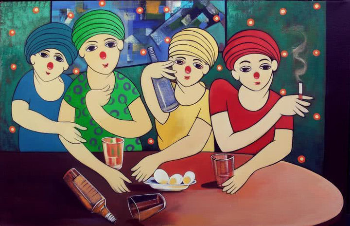 Anime acrylic painting titled 'Drinker', 24x36 inches, by artist Dnyaneshwar Bembade on Canvas