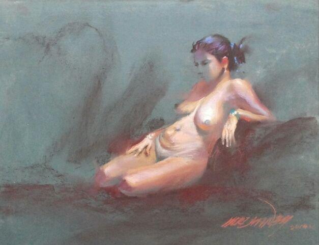 Nude dry pastel painting titled 'Dry Pastel', 16x20 inches, by artist Ganesh Hire on Board